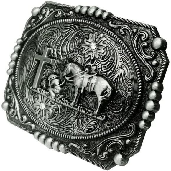 Moranse Religion Cross Cowboy Kneeling Prayer And Horse Design Belt Buckle - Picture 4 of 6